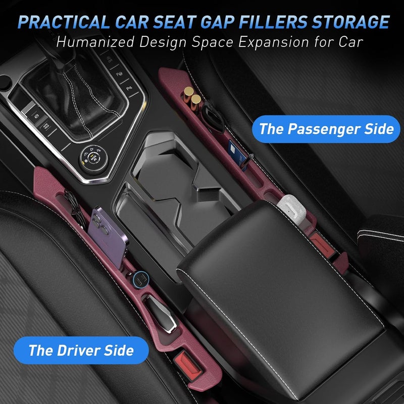 DDTPDE Car Seat Gap Filler 2Pack, Inserts Between Seats Console with Organizer Storage Upgraded Phone Holder Car Side Seat Gap Fillers Cars Front Seats Fill Plug Car Essentials for Vehicle SUV Truck (Red) | Organizer Storage, Cars Front Seats, Fill Plug, Car Essentials - Image 2